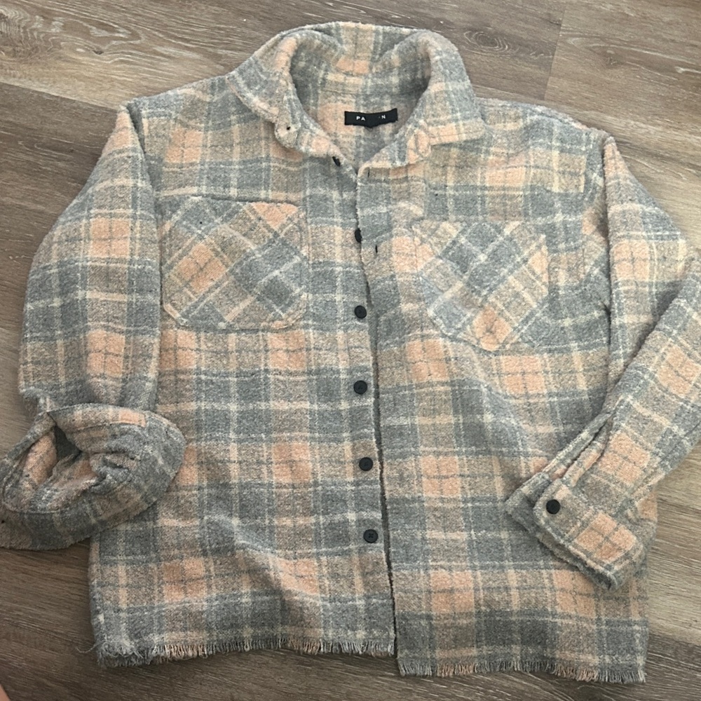 PacSun Gray and Peach Plaid Utility Jacket
